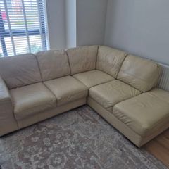Cream Leather L Couch