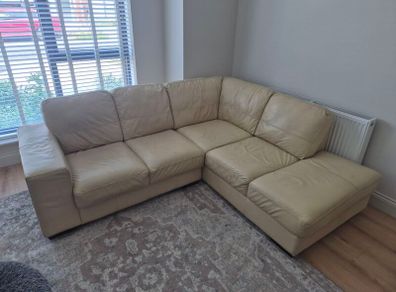 Cream Leather L Couch