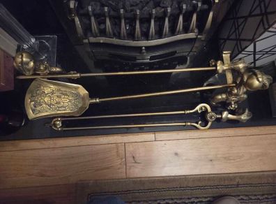 Solid Brass Antique Fire Companion Tools