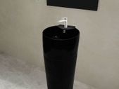 Ceramic Stand Bathroom Sink Basin Faucet/Overflow Hole Black Round