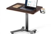Adjustable Standing Desk 715 x 520mm, Mobile Sit Stand Computer Workstation with Wheels, Pneumatic Height Adjustment, Foot Pedal Lift, 15kg Capacity, Black