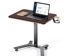 Adjustable Standing Desk 715 x 520mm, Mobile Sit Stand Computer Workstation with Wheels, Pneumatic Height Adjustment, Foot Pedal Lift, 15kg Capacity, Black