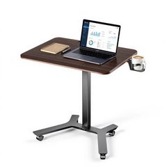 Adjustable Standing Desk 715 x 520mm, Mobile Sit Stand Computer Workstation with Wheels, Pneumatic Height Adjustment, Foot Pedal Lift, 15kg Capacity, Black