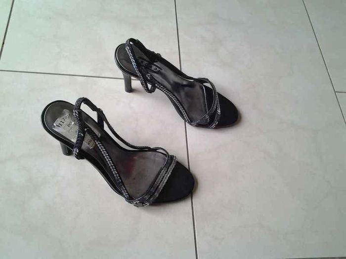 Black Strappy Sandals with Sequins - Size 4