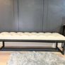 White Tufted Bench 140x40cm Dark Grey  Metal Frame Image 4