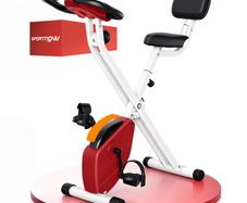 Foldable Exercise Bike with 8-Level Magnetic Resistance, LCD Monitor, Indoor Fitness Bicycle Trainer, Red