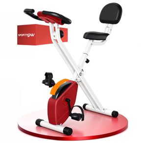 Foldable Exercise Bike with 8-Level Magnetic Resistance, LCD Monitor, Indoor Fitness Bicycle Trainer, Red