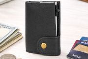 Genuine Leather Pop-Up Card Holder Wallet RFID Blocking Slim Credit Card Case