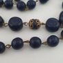 Antique African Style Cobalt Blue Glass & Brass Beads Long Necklace Image 8