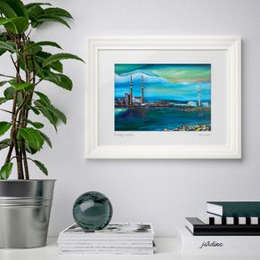 Sunset at Poolbeg and Dublin Bay, Dublin. Large Framed Print By artist Helen Mathews.