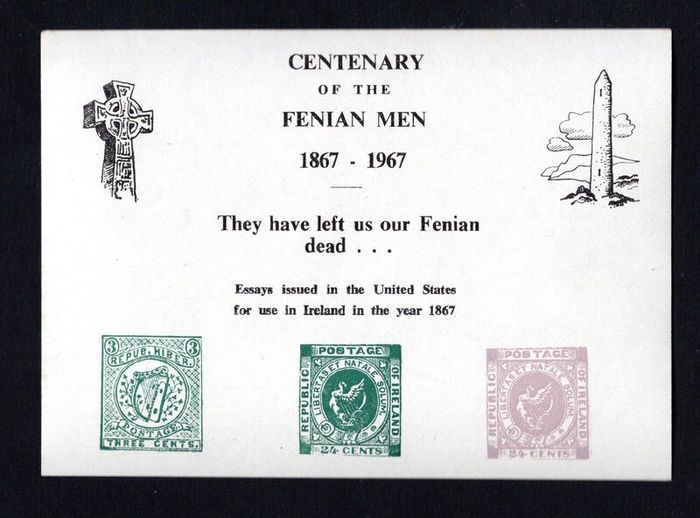1967 Ireland Stamp Facsimile for the Centenary of the Finian Men 1867-1967 showing essays issued in the United Stated for use in Ireland in the year 1867 Mint Never Hinged (MNH)