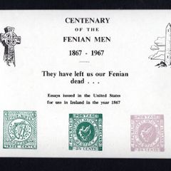 1967 Ireland Stamp Facsimile for the Centenary of the Finian Men 1867-1967 showing essays issued in the United Stated for use in Ireland in the year 1867 Mint Never Hinged (MNH)