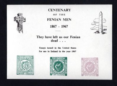 1967 Ireland Stamp Facsimile for the Centenary of the Finian Men 1867-1967 showing essays issued in the United Stated for use in Ireland in the year 1867 Mint Never Hinged (MNH)