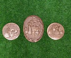 Vintage Indian Hand Crafted Embossed Copper Art Oval