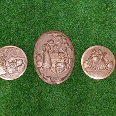Vintage Indian Hand Crafted Embossed Copper Art Oval