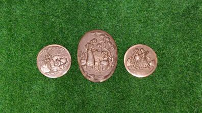 Vintage Indian Hand Crafted Embossed Copper Art Oval