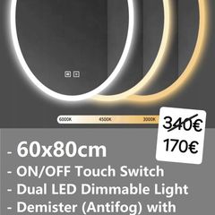 LED Bathroom Mirror Oval Shape 60x80cm Demister