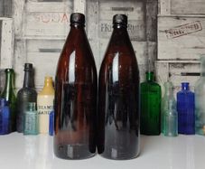 321 - Set of 2 Vintage Dark Amber Glass Color Collectible Decorative Big Bulmers Bottles