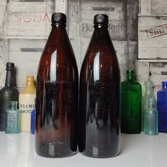 321 - Set of 2 Vintage Dark Amber Glass Color Collectible Decorative Big Bulmers Bottles