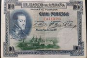 1925 SPAIN 100 Pesetas. Banknote. Felipe II
