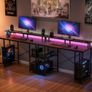 120 cm Computer Desk with Smart LED Lights and Power Outlets, Reversible Gaming Office Desk with Monitor Stand and 2-Tier Storage Shelves Image 2