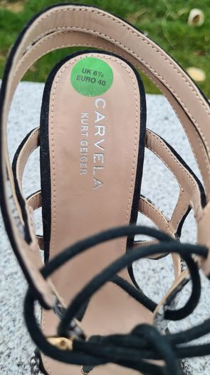 ladies stiletto sandals. Kurt Geiger Carvela size 40. Brand new.black suede effect with faux snake skin detail. Lace up ankle fastening. Very pretty shoe