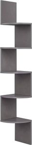 FREE P&P Corner Shelf, 5-Tier Floating Wall Shelf with Zigzag Design, Bookshelf, Grey