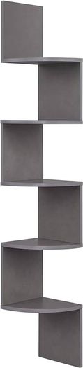 FREE P&P Corner Shelf, 5-Tier Floating Wall Shelf with Zigzag Design, Bookshelf, Grey