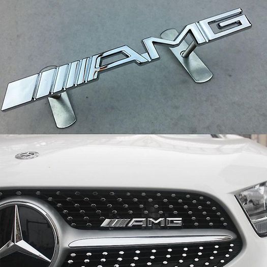 Silver Chrome AMG Mercedes Benz Metal Grill Badge Emblem 155mm x 15mm Metal Front Grill Trunk ////AMG Grills Emblem Badge for Mercedes Benz AMG