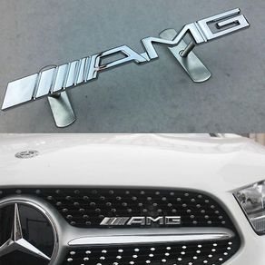 Silver Chrome AMG Mercedes Benz Metal Grill Badge Emblem 155mm x 15mm Metal Front Grill Trunk ////AMG Grills Emblem Badge for Mercedes Benz AMG