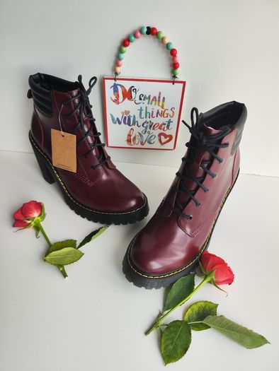 Dr Martens Persephone cherry red chunky heel platform boots UK8 EU42 US10
