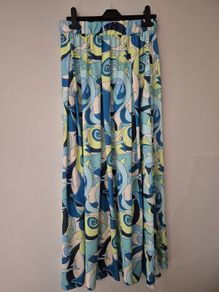 Retro Swirl Pattern Maxi Skirt L