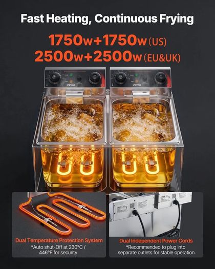 Electric Deep Fryer, Upgrade Dual Tank 14 L Oil Capacity Overheat Protection