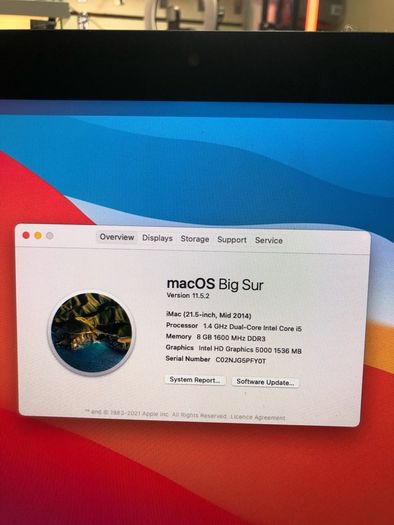 iMac 2014 21.5' 8GB with Mouse and keyboard Working