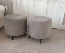 2x Grey Velvet Pouffes
