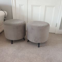 2x Grey Velvet Pouffes