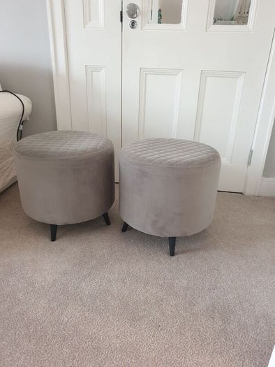 2x Grey Velvet Pouffes