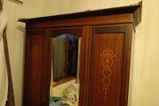 Antique Edwardian Inlaid Mahogany Triple Wardrobe Circa 1900 to 1920