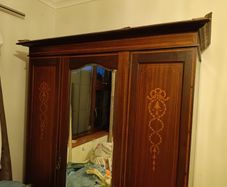 Antique Edwardian Inlaid Mahogany Triple Wardrobe Circa 1900 to 1920