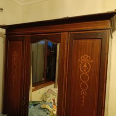 Antique Edwardian Inlaid Mahogany Triple Wardrobe Circa 1900 to 1920