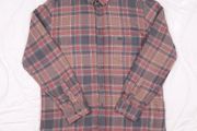 Paul Costelloe Brown Red Grey Plaid Check Long Sleeve Flannel Cotton Shirt Size L