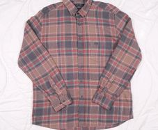 Paul Costelloe Brown Red Grey Plaid Check Long Sleeve Flannel Cotton Shirt Size L