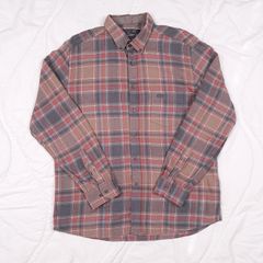 Paul Costelloe Brown Red Grey Plaid Check Long Sleeve Flannel Cotton Shirt Size L