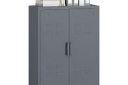 Filing cabinet with louver doors, storage cabinet, metal cabinet with 2 adjustable shelves, 75 x 33 x 110 cm, Gray