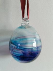 Handblown Glass Hanging Ornament in Blue, Aqua & Purple