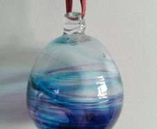 Handblown Glass Hanging Ornament in Blue, Aqua & Purple