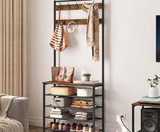 Coat Stand, Coat Rack with Shoe Storage, Free Standing Hall Tree with 9 Hooks