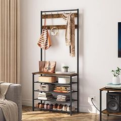 Coat Stand, Coat Rack with Shoe Storage, Free Standing Hall Tree with 9 Hooks