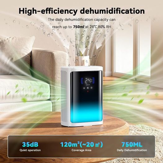 Dehumidifier, 3000ML Dehumidifiers for Home, Dehumidifiers for Drying Clothes with Sleep Mode| 6/8/12H Timer & Full-Panel 7-Color Light, Bedroom Dehumidifier for Wardrobe, Basement, Garage, RV