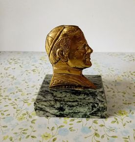 Vintage John Paul II Brass Bust on Marble Base.